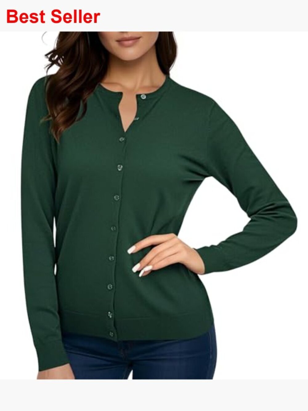 Long Sleeve Crew Neck Button Down Knit Cardigan Sweater - Picture 4 of 6